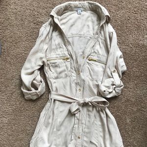 Guess Khaki Colored Shirtdress with Front Zip Pockets